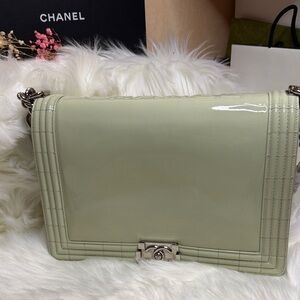 Rare Chanel Light Green Patent Leather Shoulder Bag